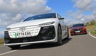 Audi S6 Avant e-tron and BMW i5 Touring M60 - front tracking 